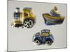 Decorative Sweet Boxes for Christening and First Communion in Shape of Locomotive, Car and Boat-null-Mounted Giclee Print