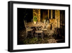 Decorative Table and Chairs on Patio in France-Will Wilkinson-Framed Photographic Print