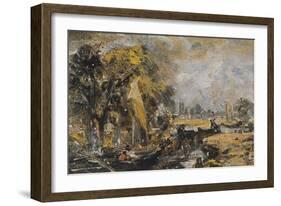Dedham Lock, C.1819 (Oil on Paper Laid on Canvas)-John Constable-Framed Giclee Print