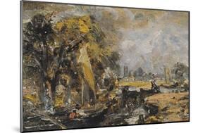 Dedham Lock, C.1819 (Oil on Paper Laid on Canvas)-John Constable-Mounted Giclee Print