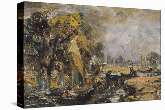 Dedham Lock, C.1819 (Oil on Paper Laid on Canvas)-John Constable-Stretched Canvas