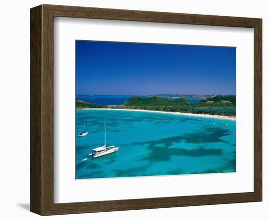 Deep Bay, Beach and Yachts, Blue Water, Antigua, Caribbean Islands-Steve Vidler-Framed Photographic Print