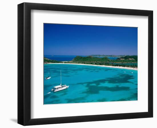 Deep Bay, Beach and Yachts, Blue Water, Antigua, Caribbean Islands-Steve Vidler-Framed Photographic Print