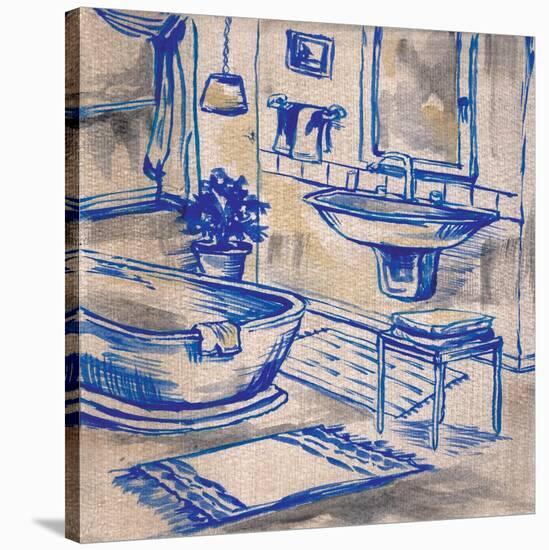 Deep Blue Bath I-Margaret Ferry-Stretched Canvas