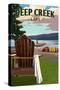 Deep Creek Lake, Maryland - Adirondack Mountains - Lake & Adirondack Chair - Lantern Press Artwork-Lantern Press-Stretched Canvas