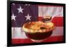 Deep Dish Blueberry Pie, with a scoop in front of the American Flag-Fred Lyon-Framed Photographic Print