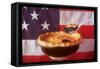 Deep Dish Blueberry Pie, with a scoop in front of the American Flag-Fred Lyon-Framed Stretched Canvas