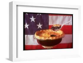 Deep Dish Blueberry Pie, with a scoop in front of the American Flag-Fred Lyon-Framed Photographic Print