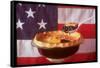 Deep Dish Blueberry Pie, with a scoop in front of the American Flag-Fred Lyon-Framed Stretched Canvas