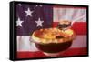 Deep Dish Blueberry Pie, with a scoop in front of the American Flag-Fred Lyon-Framed Stretched Canvas