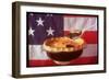 Deep Dish Blueberry Pie, with a scoop in front of the American Flag-Fred Lyon-Framed Photographic Print