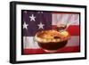 Deep Dish Blueberry Pie, with a scoop in front of the American Flag-Fred Lyon-Framed Photographic Print