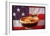 Deep Dish Blueberry Pie, with a scoop in front of the American Flag-Fred Lyon-Framed Photographic Print