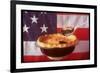 Deep Dish Blueberry Pie, with a scoop in front of the American Flag-Fred Lyon-Framed Photographic Print