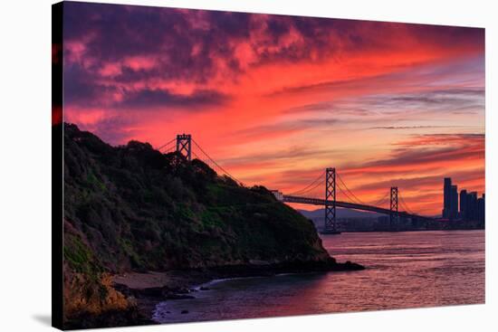 Deep Red Sunset at Treasure Island, San Francisco Bay Bridge-Vincent James-Stretched Canvas