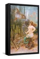 Deep Sea Diver with a Mermaid and a Shark-null-Framed Stretched Canvas