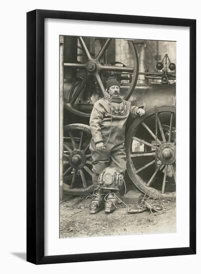 Deep Sea Diver with Giant Pump-null-Framed Art Print