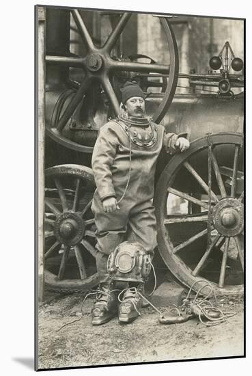 Deep Sea Diver with Giant Pump-null-Mounted Art Print