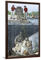 Deep-Sea Divers, Showing Air-Pump Supplying Oxygen From Land, 1800s-null-Framed Giclee Print