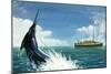 Deep-Sea Fisherman Hook a Swordfish-null-Mounted Giclee Print