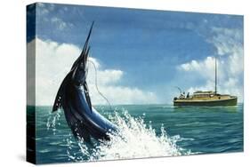 Deep-Sea Fisherman Hook a Swordfish-null-Stretched Canvas