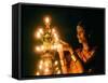 Deepawali Lamps-null-Framed Stretched Canvas