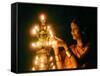 Deepawali Lamps-null-Framed Stretched Canvas