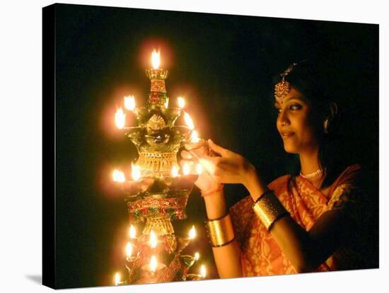 Deepawali Lamps-null-Stretched Canvas