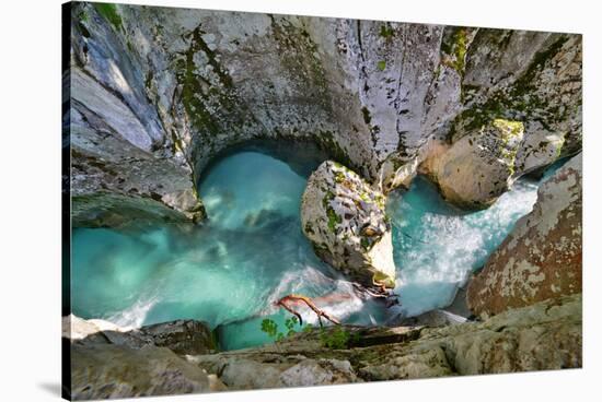 Deeply Cut into the Rock Stream of Soca, Slovenia-Stefan Sassenrath-Stretched Canvas
