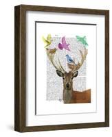 Deer and Birds Nests Pastel Shades-Fab Funky-Framed Art Print