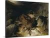 Deer and Deer Hounds in a Mountain Torrent ('The Hunted Stag')-Edwin Henry Landseer-Stretched Canvas