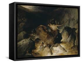 Deer and Deer Hounds in a Mountain Torrent ('The Hunted Stag')-Edwin Henry Landseer-Framed Stretched Canvas