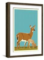 Deer and Fawn - Version #2-Lantern Press-Framed Art Print