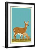 Deer and Fawn - Version #2-Lantern Press-Framed Art Print