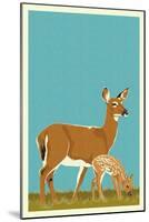 Deer and Fawn - Version #2-Lantern Press-Mounted Art Print