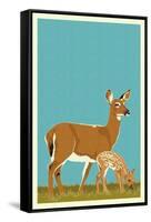 Deer and Fawn - Version #2-Lantern Press-Framed Stretched Canvas