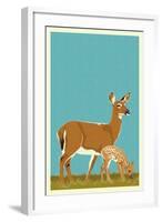 Deer and Fawn - Version #2-Lantern Press-Framed Art Print