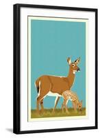 Deer and Fawn - Version #2-Lantern Press-Framed Art Print