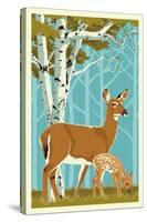 Deer and Fawn-Lantern Press-Stretched Canvas