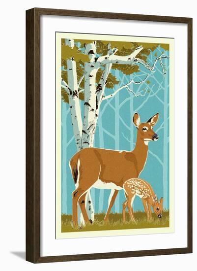 Deer and Fawn-Lantern Press-Framed Art Print