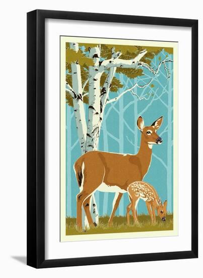 Deer and Fawn-Lantern Press-Framed Art Print