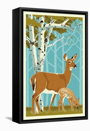 Deer and Fawn-Lantern Press-Framed Stretched Canvas