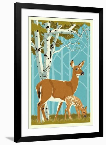 Deer and Fawn-Lantern Press-Framed Art Print