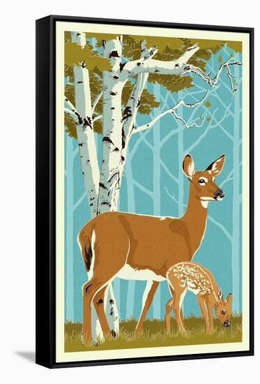 Deer and Fawn-Lantern Press-Framed Stretched Canvas