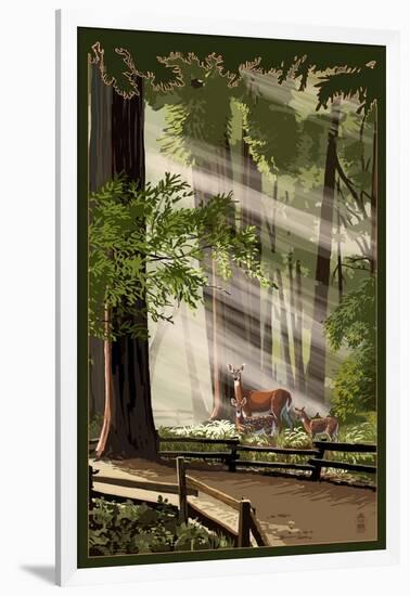 Deer and Fawns in Forest-Lantern Press-Framed Art Print