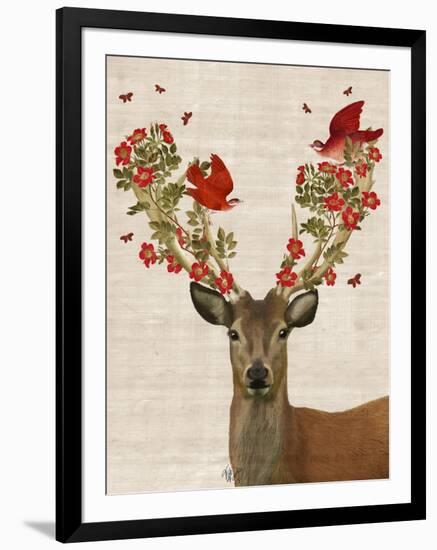 Deer and Love Birds-Fab Funky-Framed Art Print