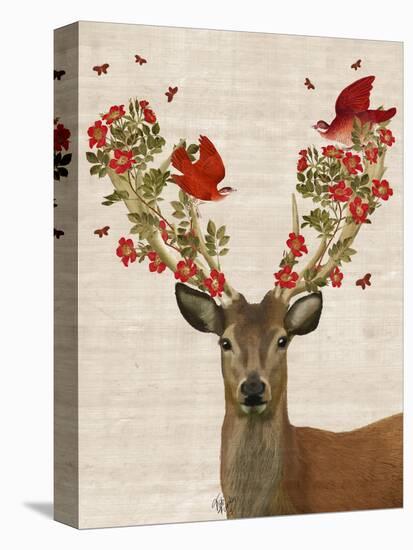 Deer and Love Birds-Fab Funky-Stretched Canvas