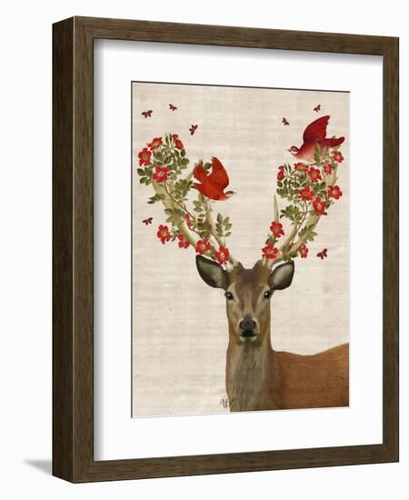 Deer and Love Birds-Fab Funky-Framed Art Print