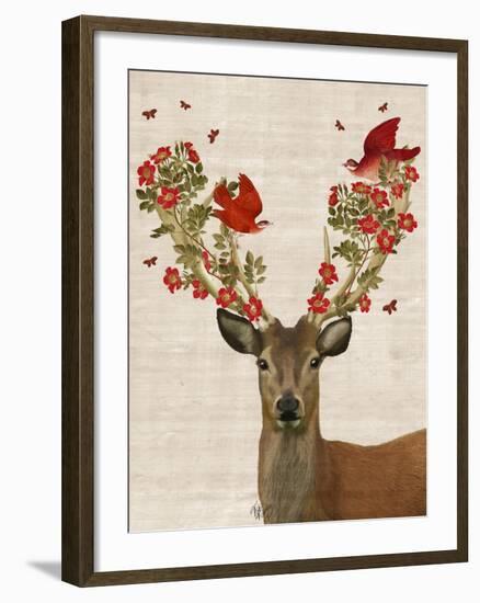 Deer and Love Birds-Fab Funky-Framed Art Print