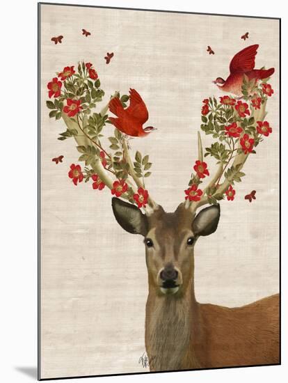 Deer and Love Birds-Fab Funky-Mounted Art Print